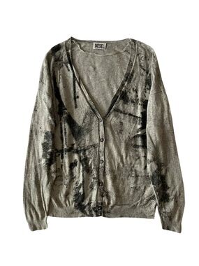 DIESEL Gray Tie-Dye V-Neck Button Cardigan